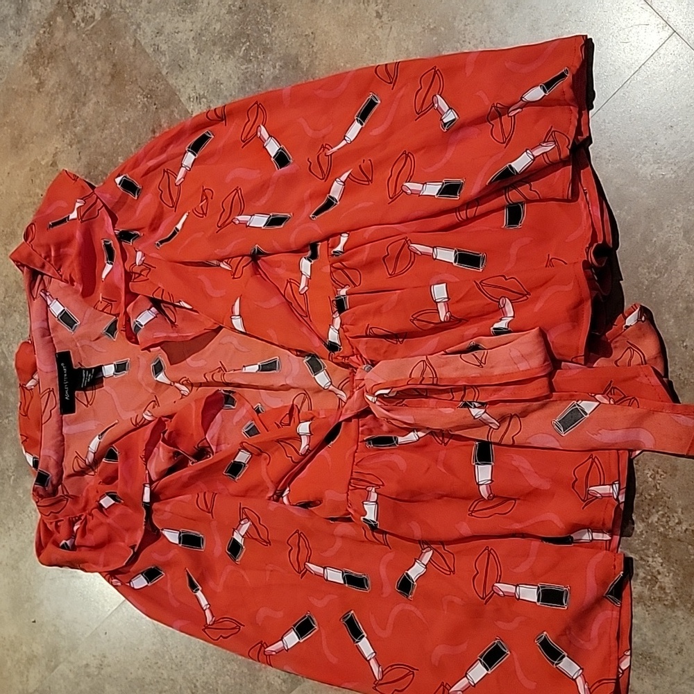 Ashley Stewart Lipstick Print Classic Button Up sz 14/16